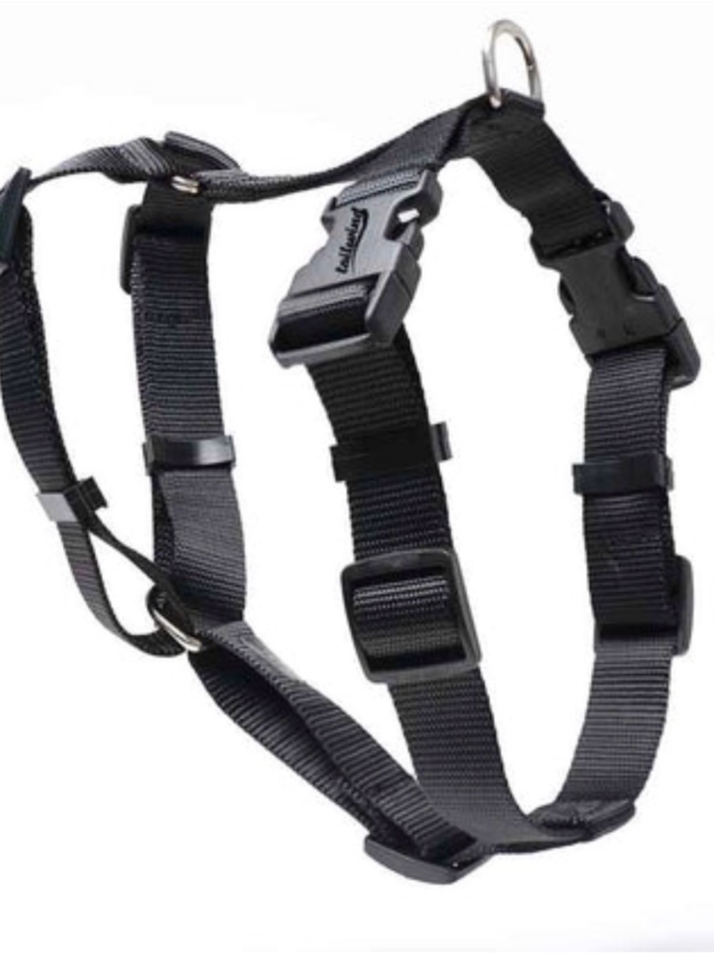 Adjustable Black Nylon Dog Harness with attachable Velcro strap for knee brace
